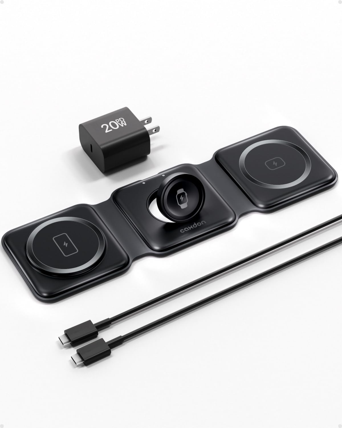 3-in-1-Wireless-Charger-for-Magsafe-for iPhone 16, Apple Watch S10, AirPods 4, Foldable-Travel-Charging-Station with Evolved Pro Magnetic Pad, Portable Essentials (Black)