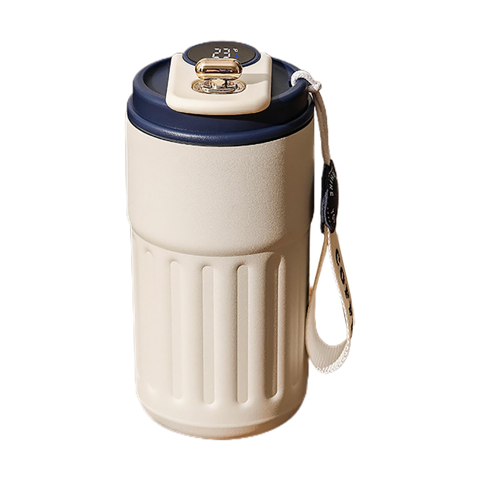 Kalttoy Fog White Blue 450Ml Vacuum Insulated Stainless Steel Mug Leak-Proof Temperature Display Coffee Cup With Lid For Coffee Teas And Stainless Steel Vacuum Leak-Proof Mug With Lid