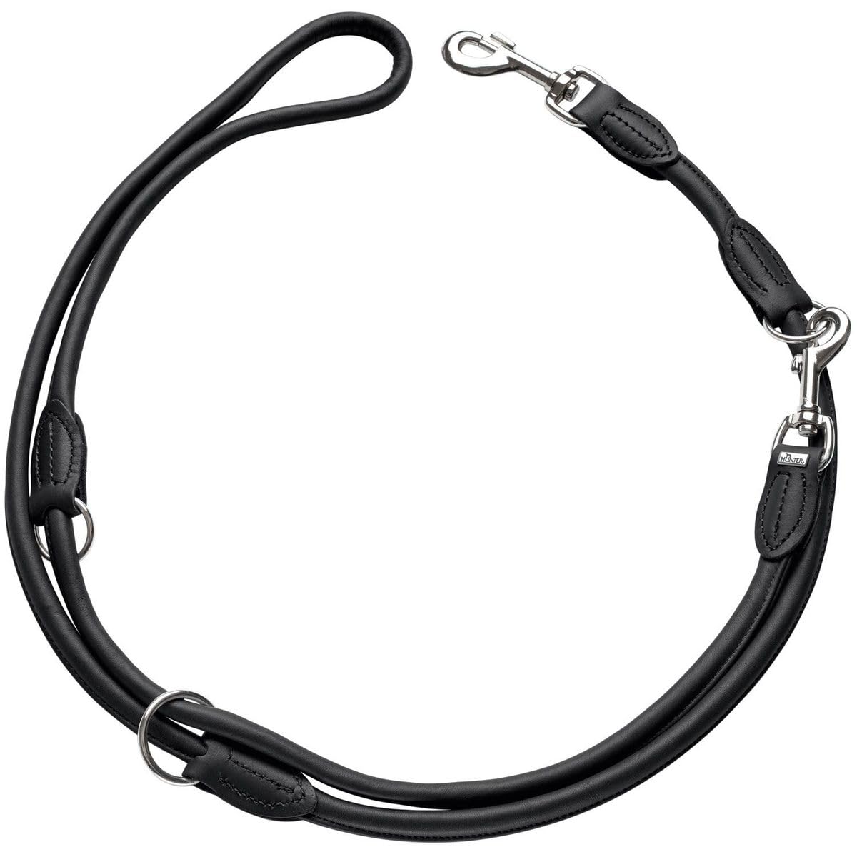 HUNTER ROUND & SOFT Verstellbare Hundeführleine, Leder, rundgenäht, 10/200, schwarz