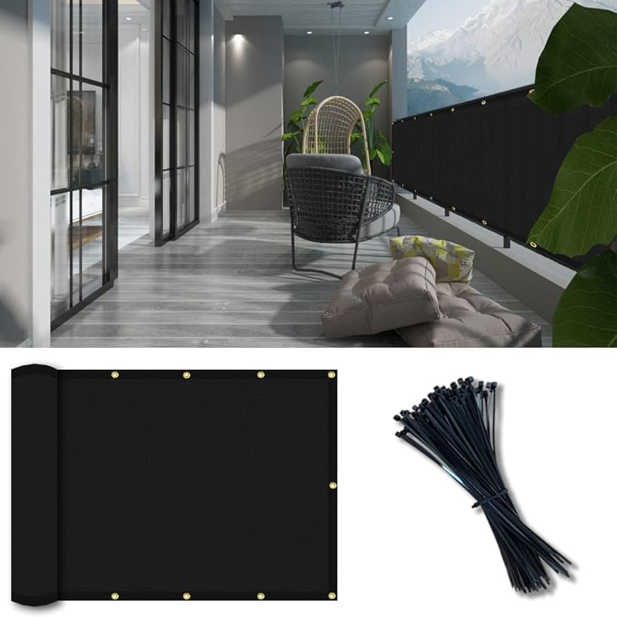 Vocray 0.9X3M Privacy Screen For Balcony Apartment Railing, Sun Protection Balcony Netting, Wind And Dust Barrier,Mesh Fabric For Outdoor Privacy Shield, Pool, Terrace, Patio, Fence Cover(Black