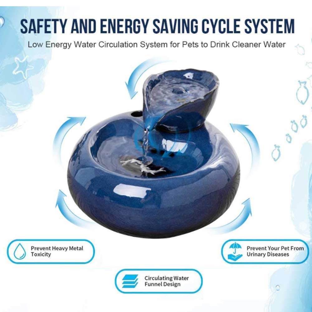 Gato Fuente De Agua De Agua, 1,3 L Gato De Cerámica Fuente De Agua Potable con Bomba Tranquila Y 6 Filtros De Repuesto, Ultra Silencioso Cuenco De Agua para Gatos Y Perros