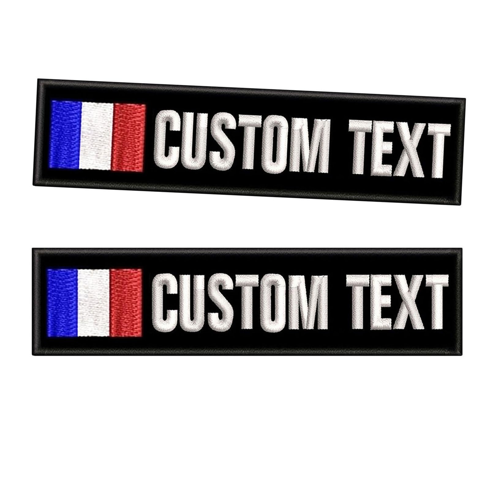 2pcs Patchs de Nom Tactiques Personnalisée, Étiquette de Numéro Militaire Personnalisés Patch de Drapeau de la France pour Plusieurs sacs de Vêtements Gilet Vestes Chemises de Travail (2Line-9x5cm