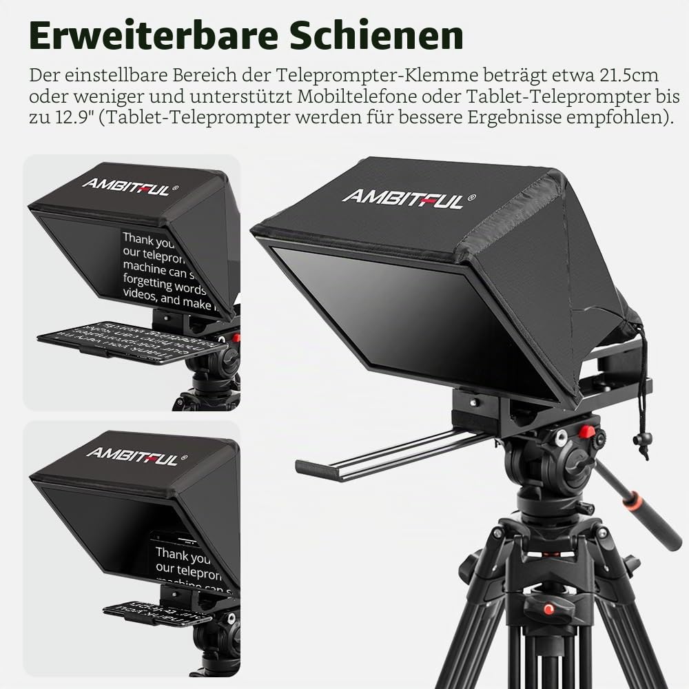 Ambitful T14Pro Teleprompter für Kamera, iPad, Android-Tablet, Smartphone, App-Steuerung/keine Montage, kompatibel mit iOS Android, für Online-Tech/Interview/Vlogger/Live-Streaming
