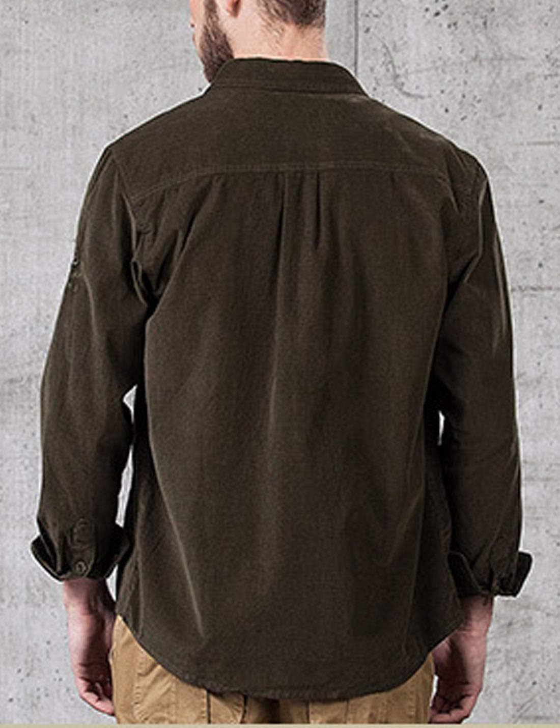 Flygo Men's Casual Long Sleeve Flannel Cotton Plaid Button Down Shirt Jacket (Large, Army Green)