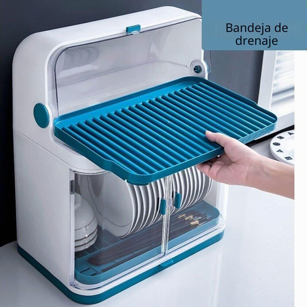 Escurridor de Platos con Tapa, Escurridor de Cubiertos y Bandeja de Goteo Desmontable