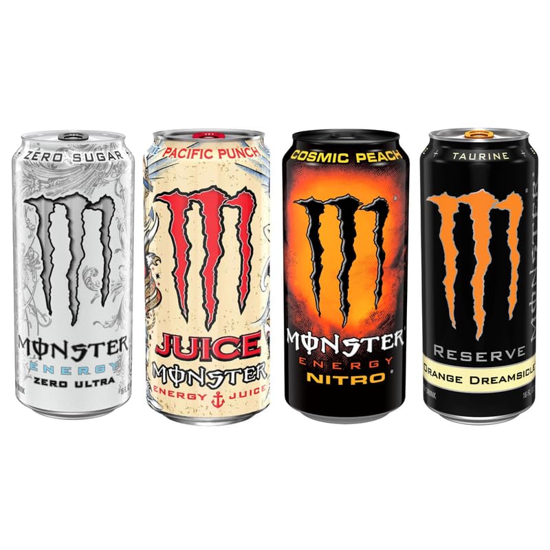 Monster Ultra White, Monster Pacific Punch, Nitro Cosmic Peach