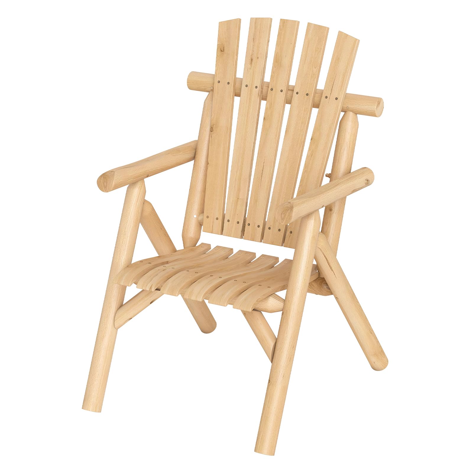 COSTWAY 1/2-Person Garden Chair, Log Wood Fire Pit Lounge Chair with Slatted Backrest, Built-in Armrest and Curved Seat, Outdoor Garden Bench Armchair for Deck and Backyard (67 × 80 × 106 cm)