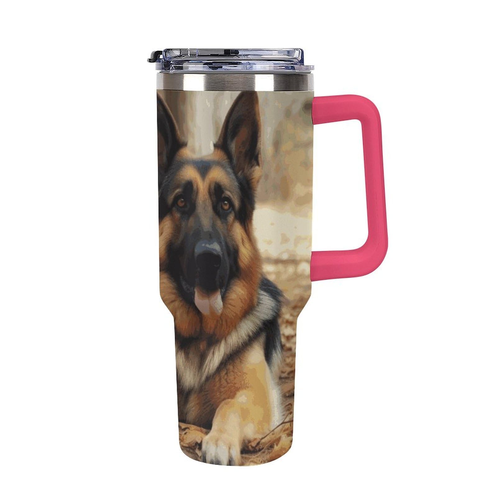 Autobecher mit großem Fassungsvermögen und Strohhalm-Deckel, deutscher Schäferhund, auslaufsicher, isoliert, Edelstahl, passt in Auto-Becherhalter