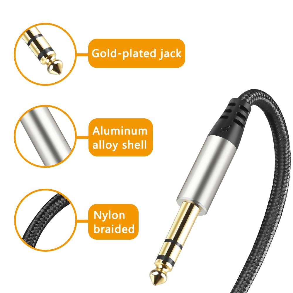 TRS-Instrumentenkabel, 6,35 mm gerade, 6,35 mm Stecker, Nylon, geflochtenes Studiokabel (2 Stück)
