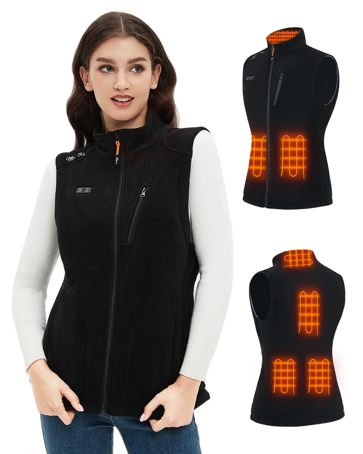 Telguua Gilet Chauffant Polaire pour Femmes avec Batterie 10000mAh 5V, 6 Zones Chauffants/3 Réglages de Température Adapté au Camping, à la Randonnée, Tissu Polaire Réversible Lavable en Machine