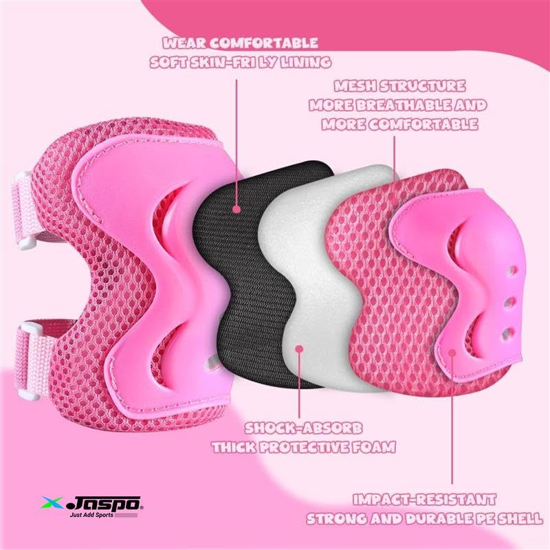 Image of Jaspo Secure Hybrid Protective Gear Set - Knee, Elbow, and Wrist Guards with HDPE Shell, Polyester Mesh, EVA Foam & Soft PU Cushioning for Skating, Cycling