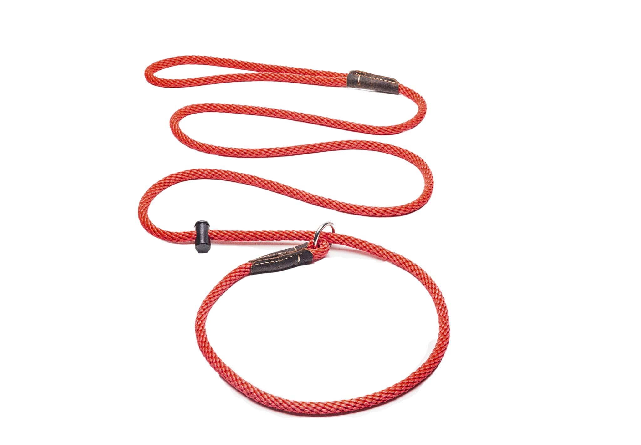 Slip lead/PREMIUM/professional dog training leash/8mm PP rope with the push button snug stopper and hand-stitched leather binding /4-6 feet (4 Feet, Red)