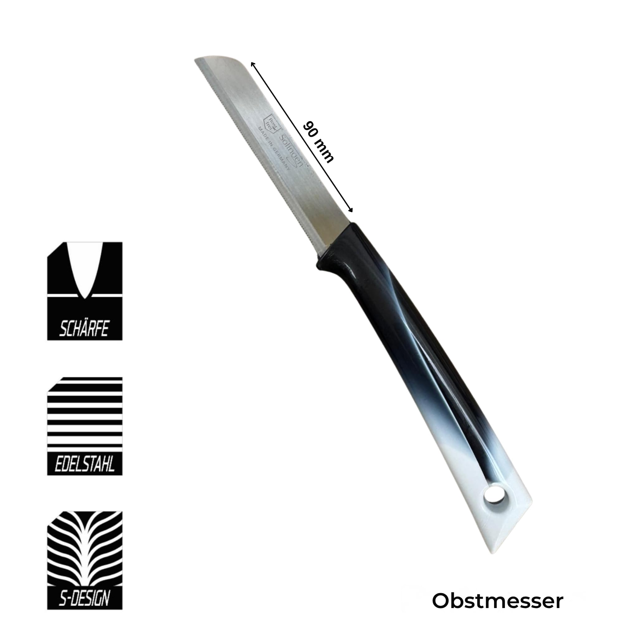 Pure Line Solingen Obstmesser Set 6-teilig I Tomatenmesser, Scharfe Küchenmesser mit Wellenschliff I Ergonomischer Griff, Edelstahl Messer für Obst, Gemüse, Küche Zubehör, Küchenmesser Set