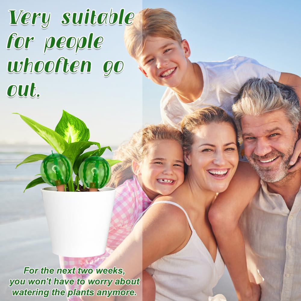 4 Pieza Riego automatico macetas, Regar Plantas Vacaciones, Diseño con Forma de sandíao, Bola de riego para Plantas Apta para Varias macetas (1Pieza x 500 ml)