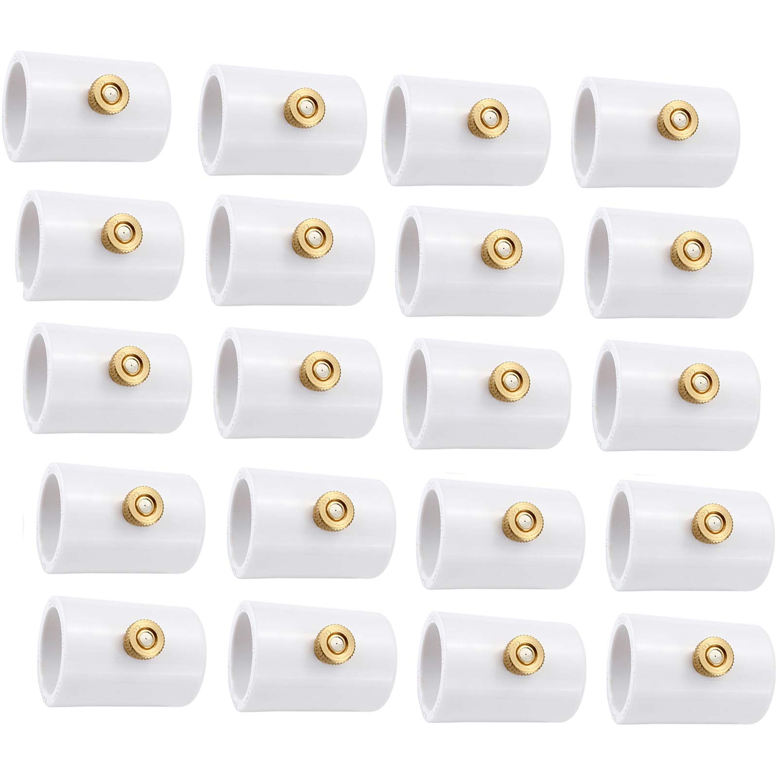 SOHNVWTGD 20 Packs 1/2" PVC Misting Nozzles Coupling with Brass Mist Nozzle Replacement Head for Outdoor Misting Cooling System, Atomizing Misting Sprayer with Steel Atomizing Nozzle 0.016" Orifice