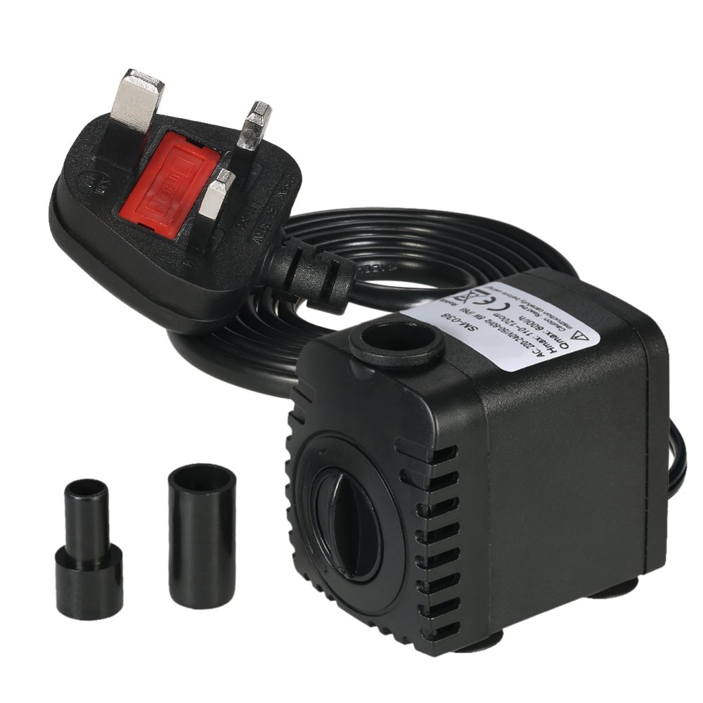 Water Strider600L/H 8W Submersible Pump for Aquarium Tabletop Fountains Pond Gardens and Hydroponic Systems with 2 Nozzles AC220-240V