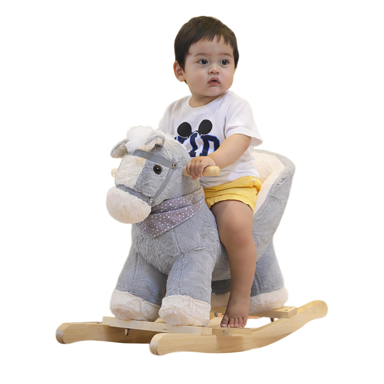 Rocking Gray Horse with Chair, Plush Stuffed Rocking Pony with Realistic Sound, Baby Rocker Animal for Toddlers 1-3 Ride on,CPC Certified