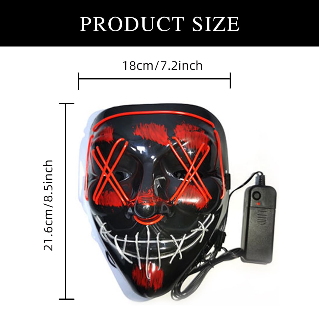 Octonyluck Maschera di Halloween,Halloween Maschera LED per Carnevale,Maschera Purge Divertente,3 modalità di illuminazione，Maschere per Cosplay per uomini e donne,Halloween Festa