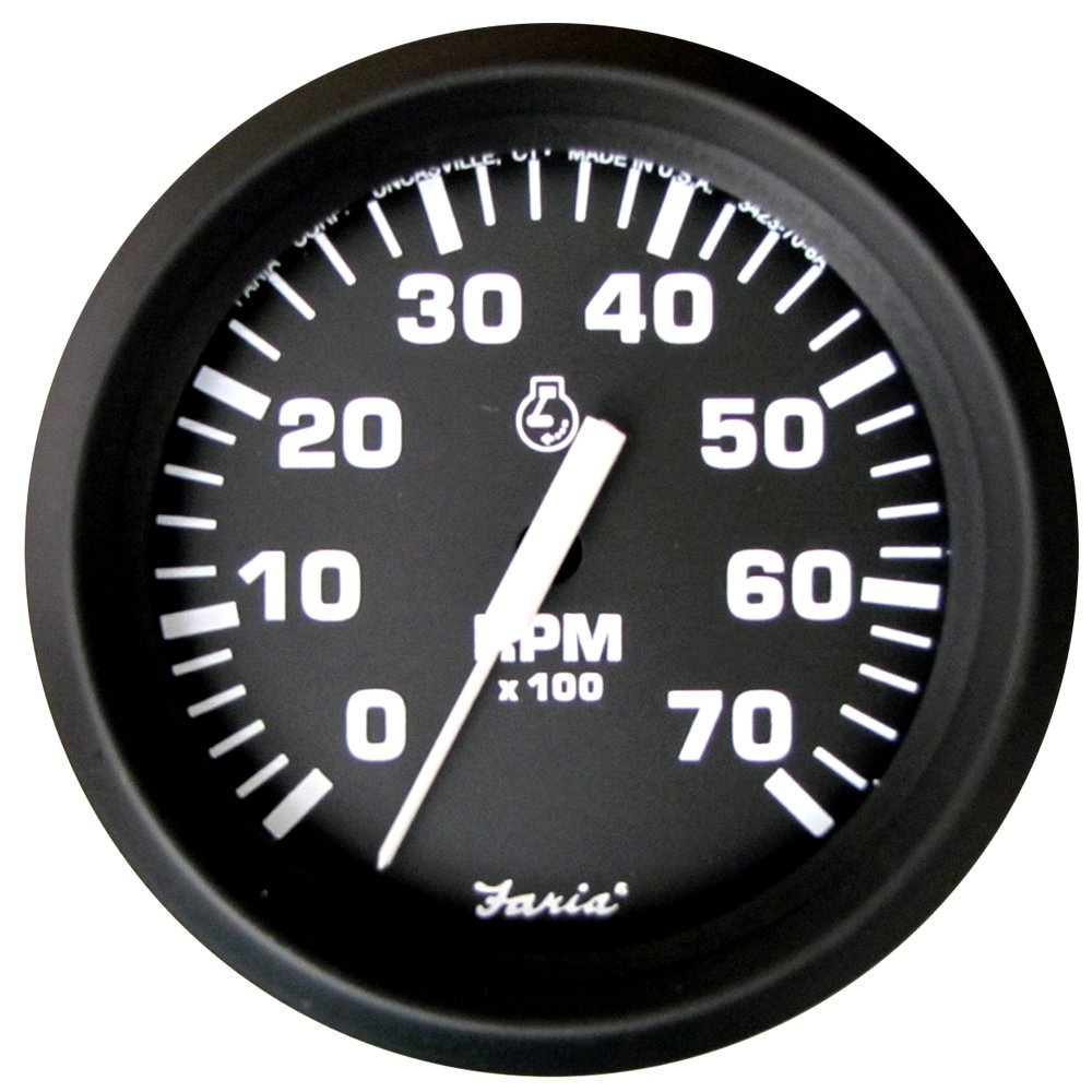 Faria Beede INSTRUMENTS32805 Faria Euro Black 4" Tachometer 7,000 RPM Gas All Outboard