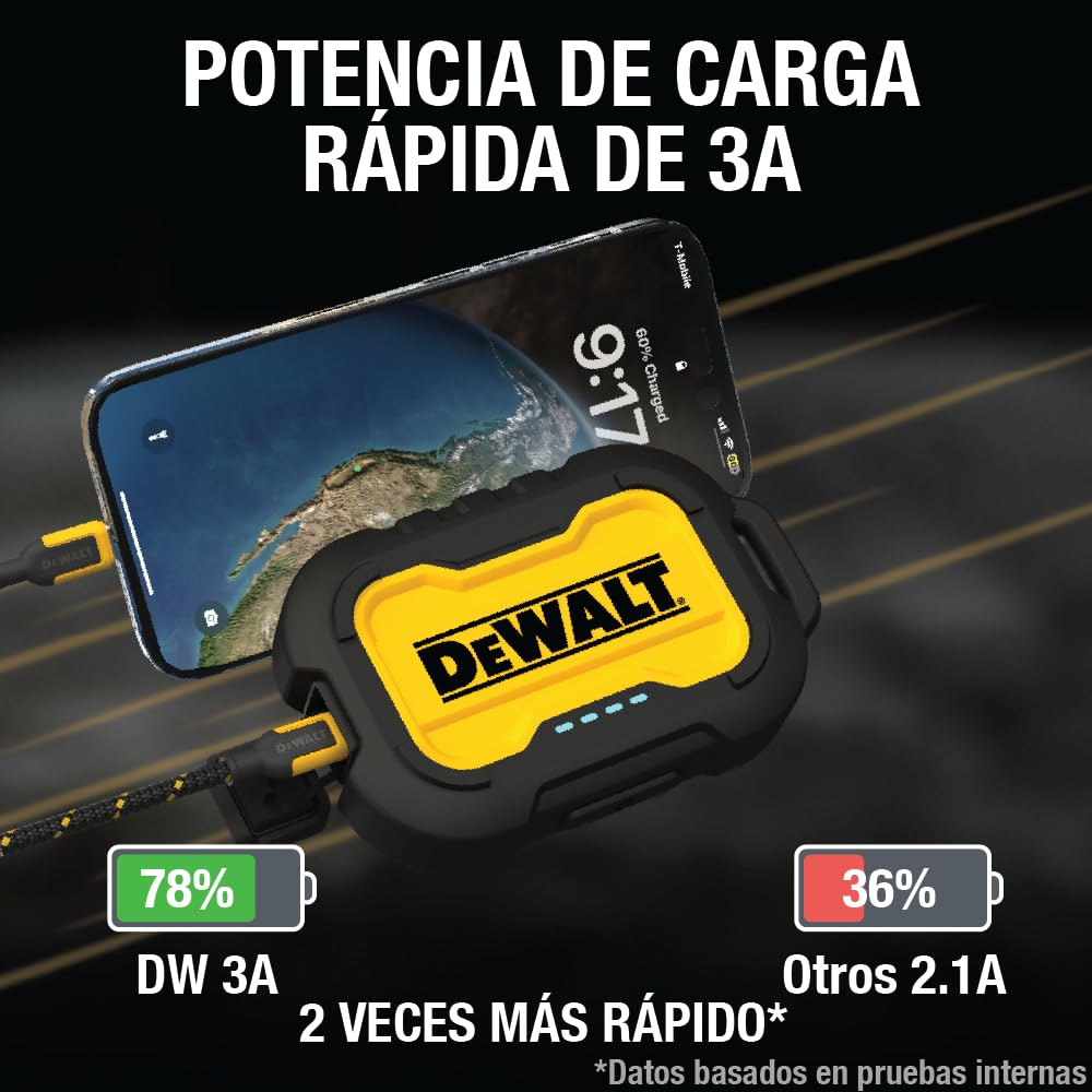 DEWALT Power Bank Resistente de Uso Intensivo, Batería Externa Portátil 10.000 mAh con Puerto USB-C, Cargador de Viaje y Trabajo para iPhone 17/16 Plus Pro MAX, iPhone 15/14/13, Samsung Galaxy | Batería con puerto USB-C para iPhone 17/16 Plus Pro Max, iPh