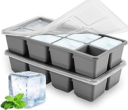 JRISBO 2 Pack Silicone Ice Cube Tray Large 4.5 cm Square XXL with Lid and BPA Free Stackable Ice Cube Tray Tray for Whisky, Coffee, Cocktail