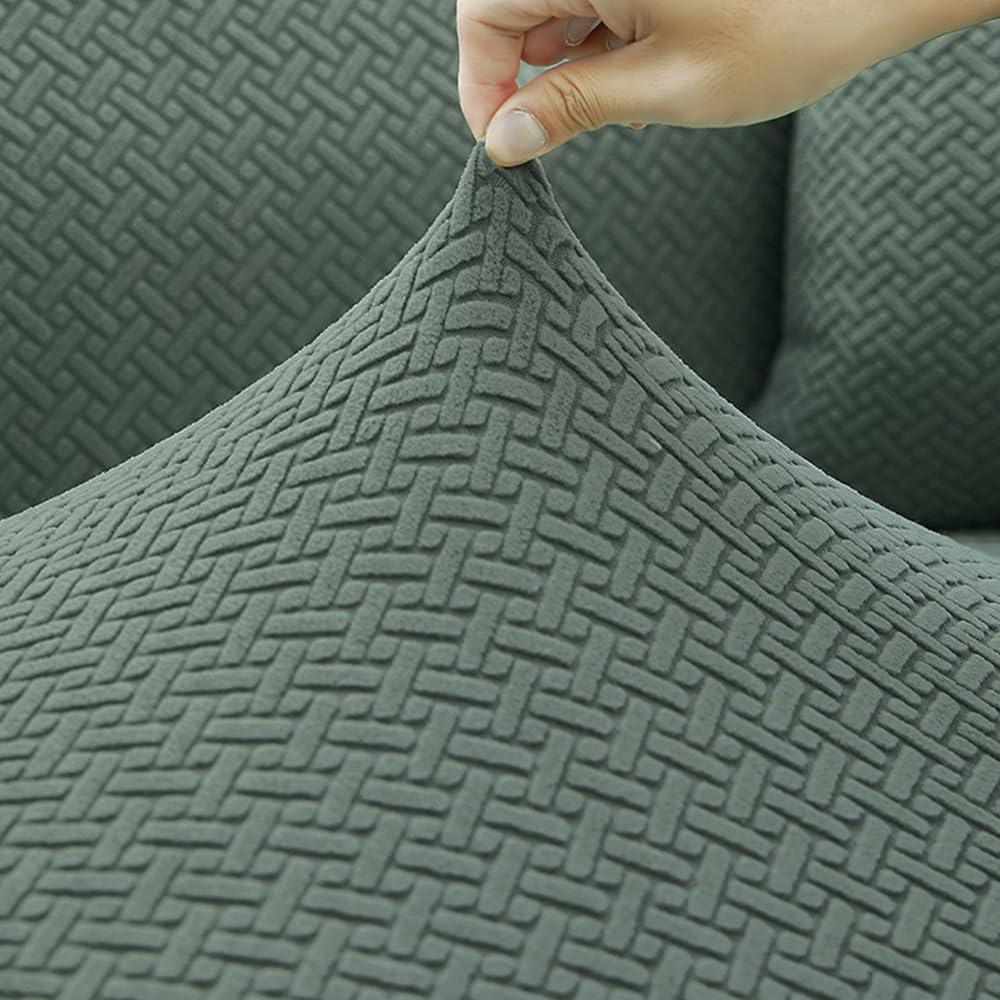 Sofabezug l Form, Jacquard Stretch Sofabezug, verdickter weicher und bequemer Stoff, Sofaschoner rutschfest für Wohnzimmer, staubdicht, Maschinen waschbar (Light Coffee,3-Seater 190-230cm)