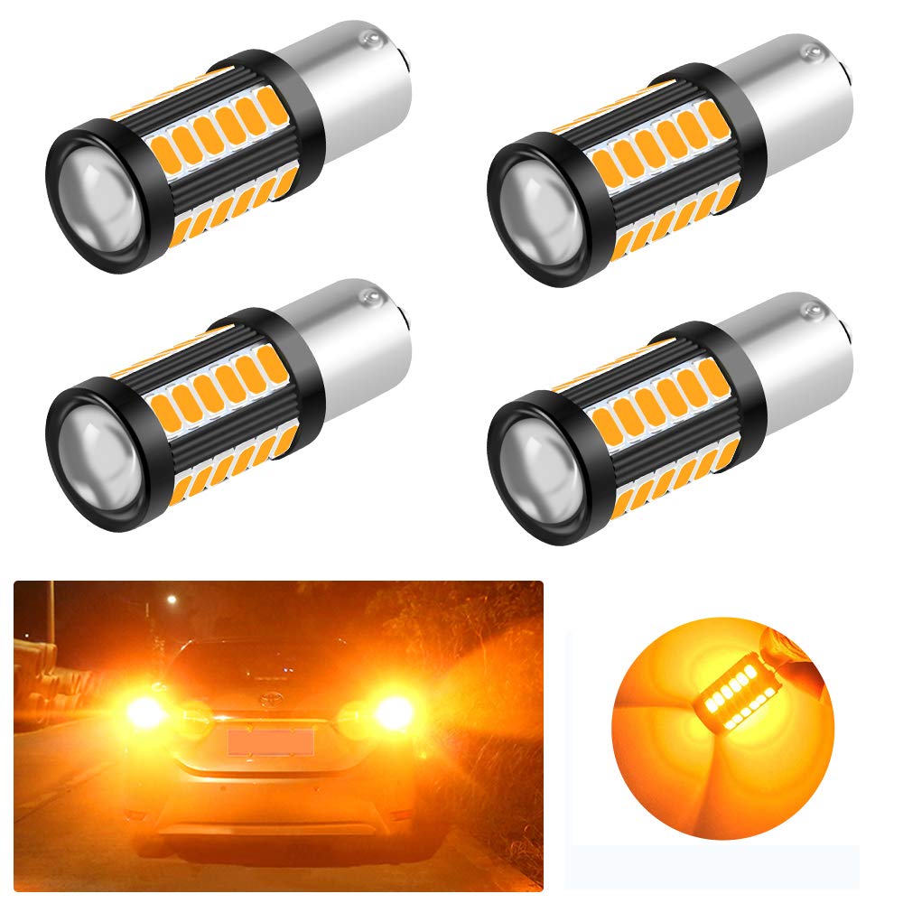 yifengshun4pcs Amber 1156 BAU15S PY21W LED Bulbs 33SMD 5730 Car Front and Rear Turn Signals Light Bulbs