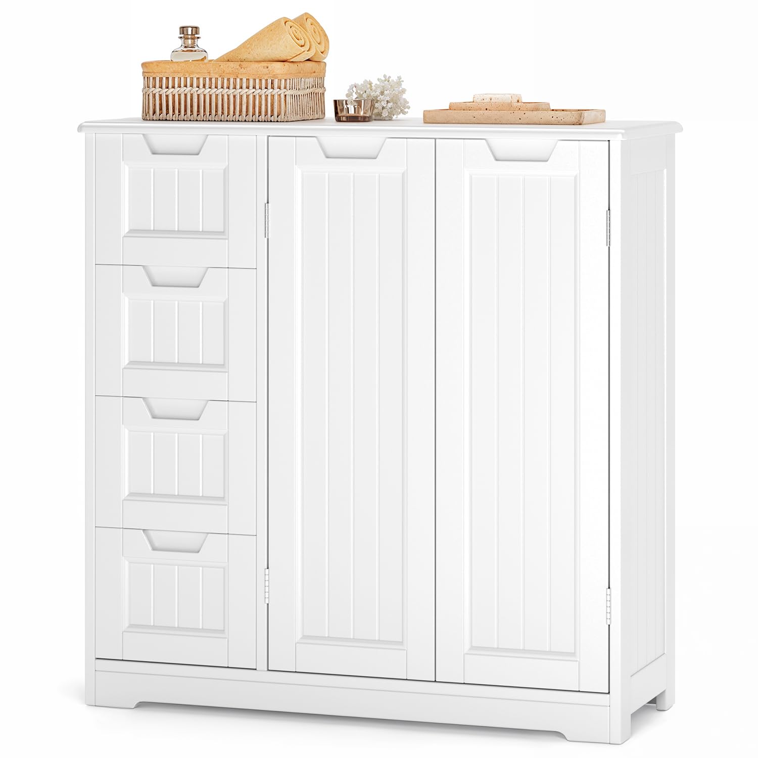 Xbro Meuble Salle de Bain Armoire de Baño, avec 4 Tiroirs et 2 Portes,Meuble pour Salle de Bain Salon Cuisine,avec Étagère Réglable,81 x 30 x 83 cm,Blanc
