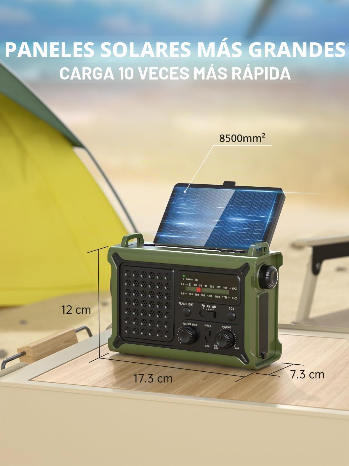 MINORZ Radio Solar de Emergencia con manivela, 12000mAh Radio portatil con 8500mm² Panel Solar, Calidad de Sonido HiFi, Radio Am/FM, SOS, Linterna y lámpara de Lectura para emergencias al Aire Libre