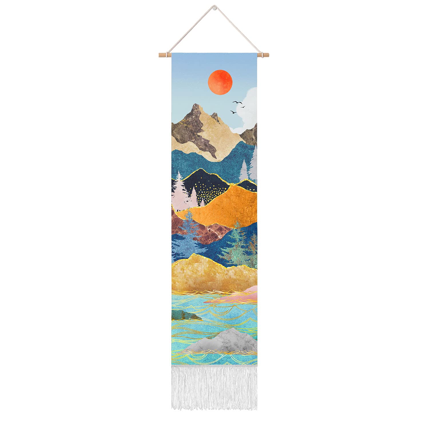RosieLily Wall Art Tapestry, Blue Mountain Nature Tapestry, 13W x 51H Inches, for Bedroom Wall Decor