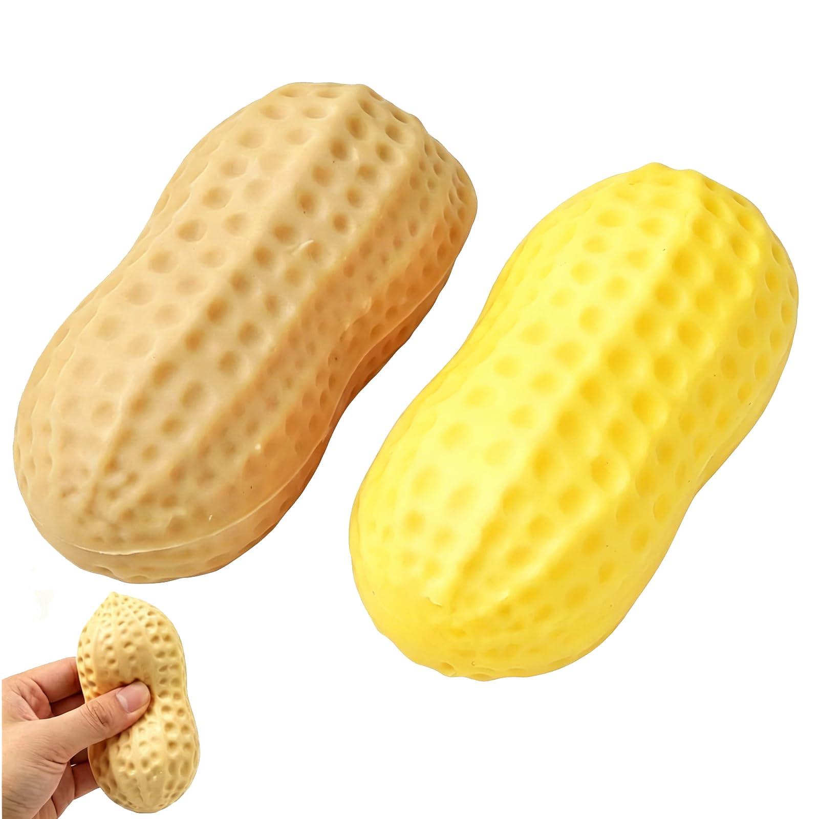 2 PCS Peanut Squishy Ball Dough Decor Set, Soft Slow Rebound Ornaments, Desk Decor for Office & Home, Hand Massage & Mood Relief Decorations, Beige and Yellow