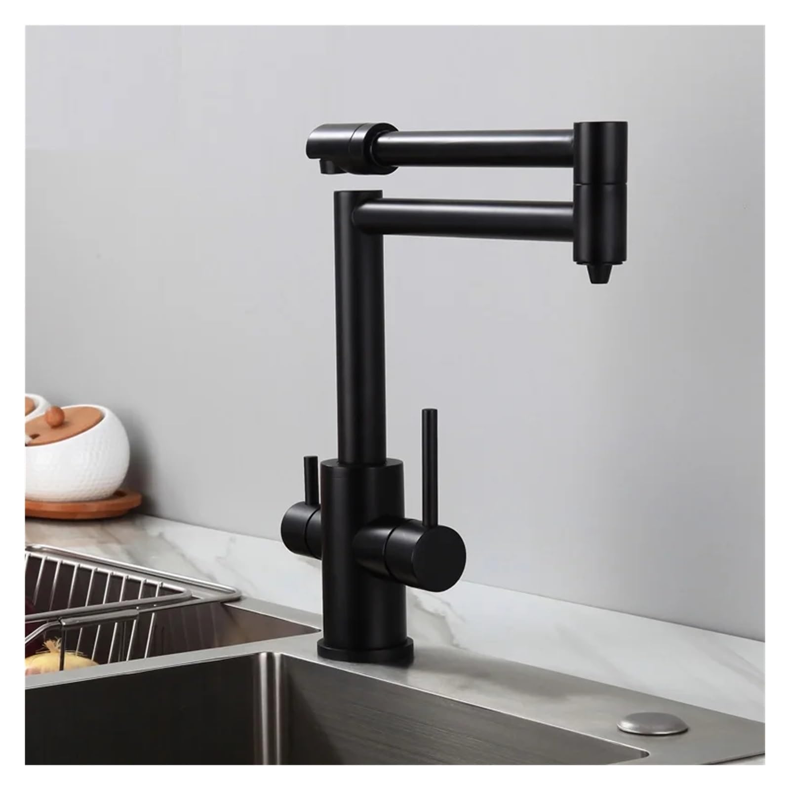 Rubinetto da cucina moderno in ottone nero – Miscelatore filtrato a 3 vie con acqua calda e fredda, design pieghevole, dimensioni tubo 916, elegante e funzionale per uso domestico