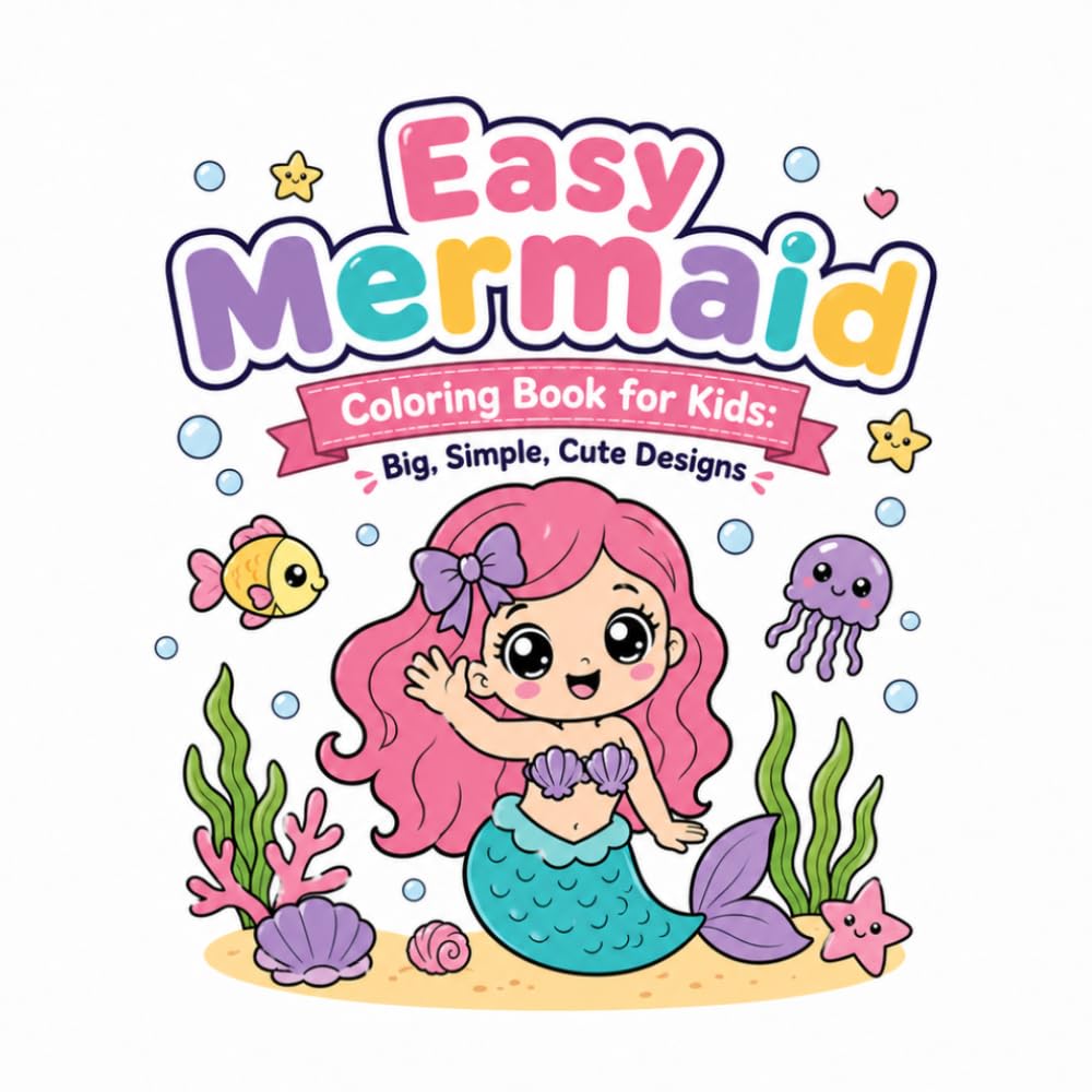 Easy Mermaid Coloring Book for Kids: Big Simple Cute Designs (Cute And Cozy Coloring Books)