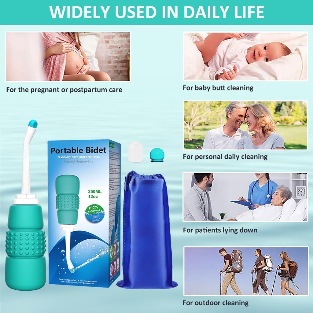 300ML Plastic Retractable Handheld Water Spray Bidet Portable of Antislip, Bidet Angled Nozzle Spray with Travel Bag, Bidet for Toilet with Long Pointed Nozzle for Personal Hygiene Cleaning/Baby Care/Soothing Postpartum Care