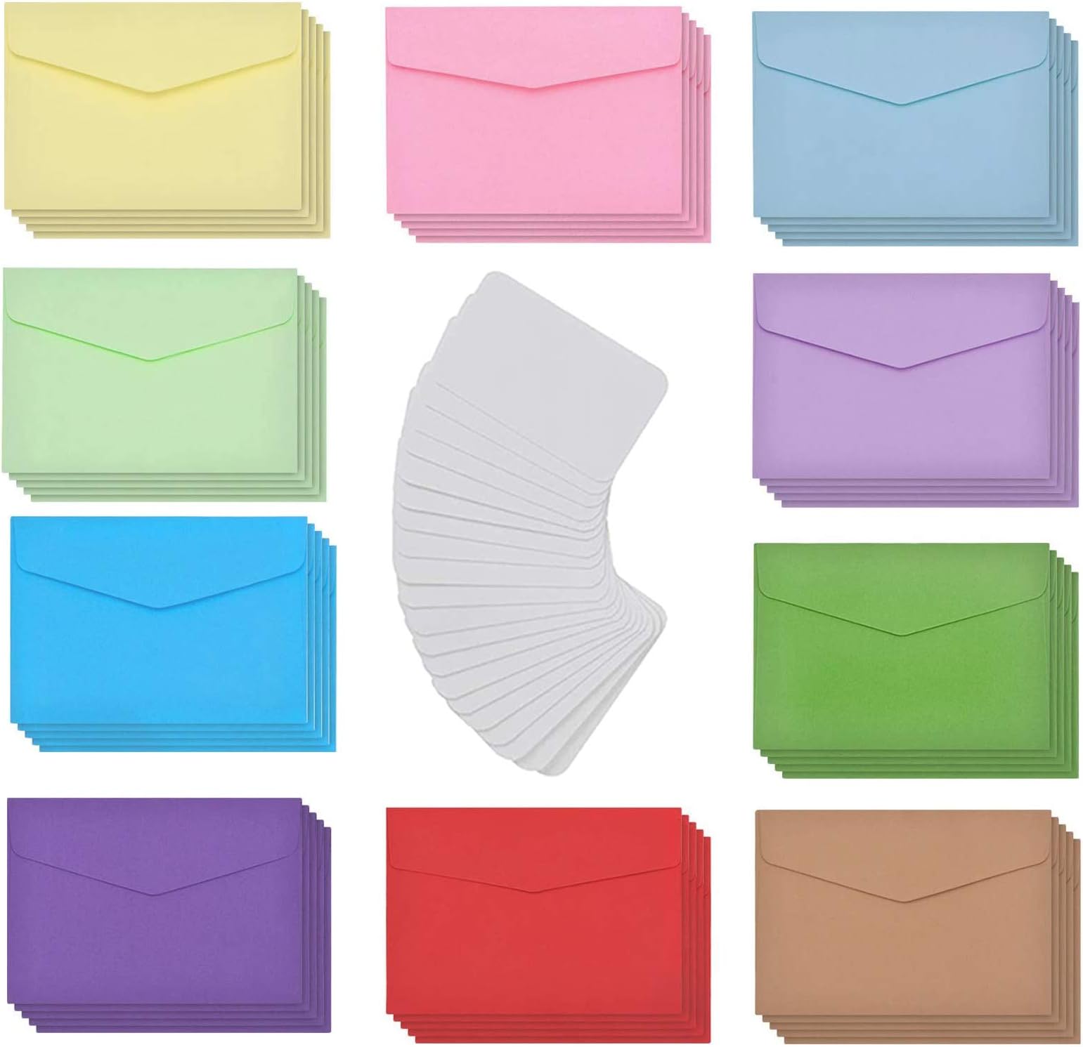Mini Envelopes, CYH 50 Pcs Cute Lovely Coloured Small Envelopes with 50 Pcs White Blank Cards for Gift Cards Birthday, Wedding, Festival, Party Supplies