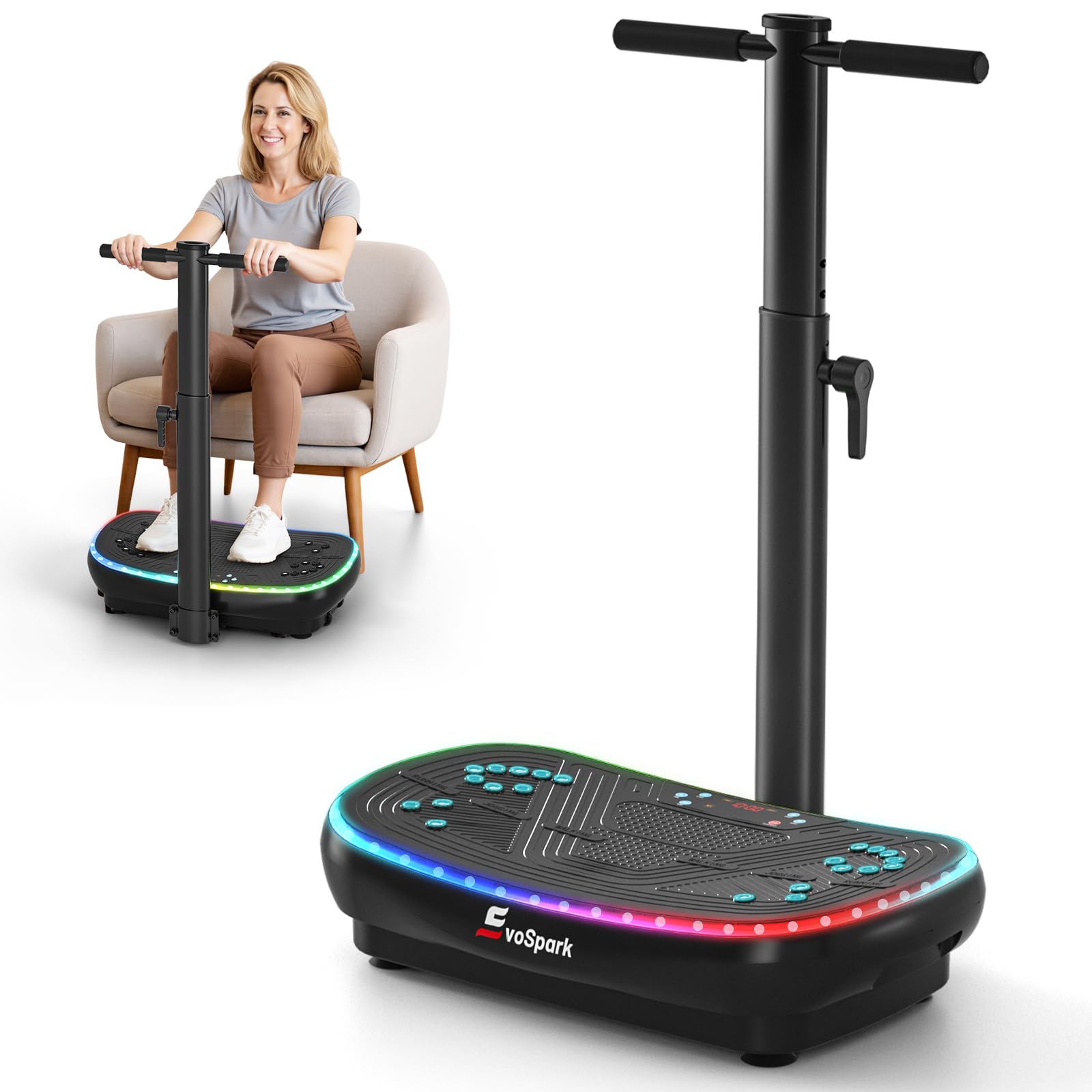 EvoSpark Vibrationsplatte 4D PRO 7-in-1 Vibrationsplatte Testsieger 2025 mit 900W Dreifachmotorsystem, Ganzkörper-Vibrationsplatte mit 9 coolen LED-Lichtern,550 LBS Kapazität für Home Workout