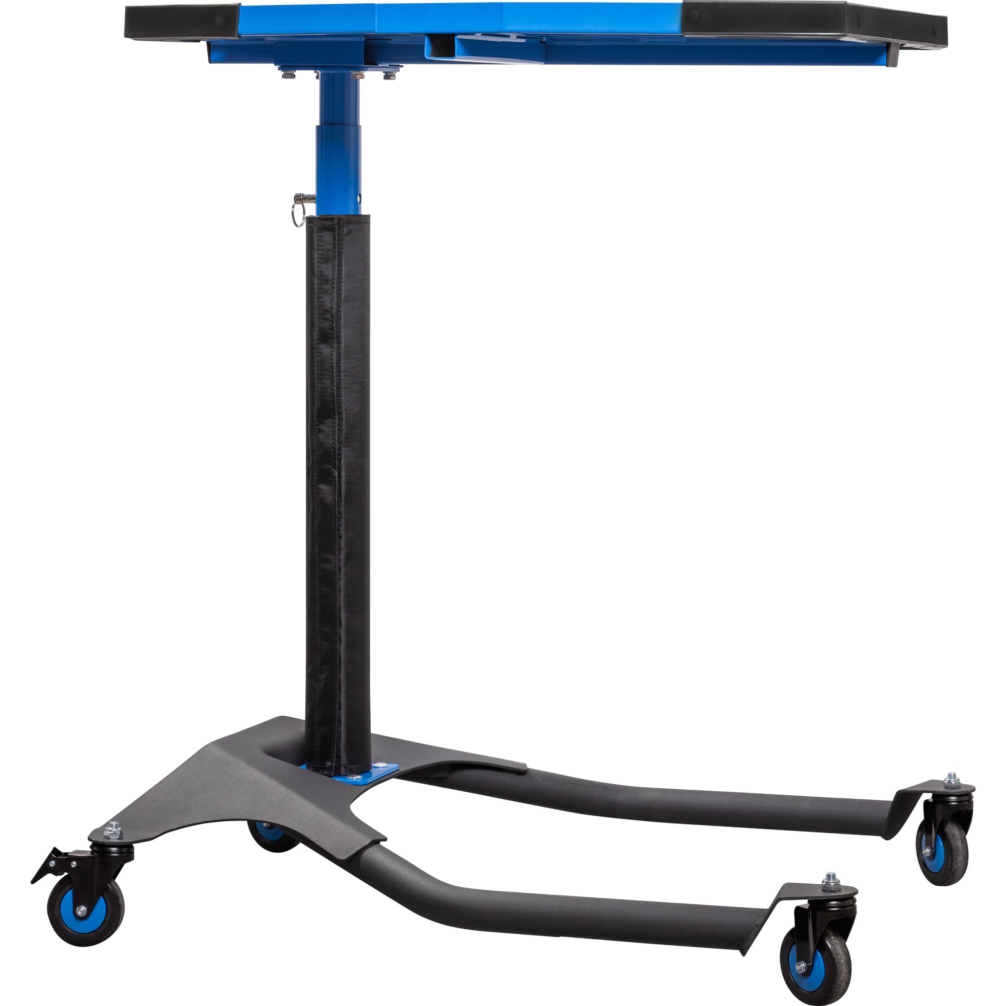 Högert Technik Mesa de Trabajo móvil HT7G564, Altura Regulable 86-120 cm, Capacidad 30 kg, Estructura en H para Taller, 4 Ruedas giratorias TPR con Freno, Azul-Negro