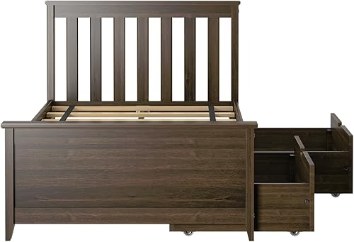 Miniatura 5 de Max & Lily Cama individual clásica, cabecera de listones con cajones de almacenamiento, nogal