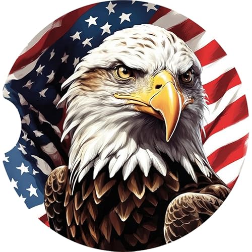 Eagle American Flag Car Coasters, Neoprene Material, Patriotic Design, Set of 2, Handmade