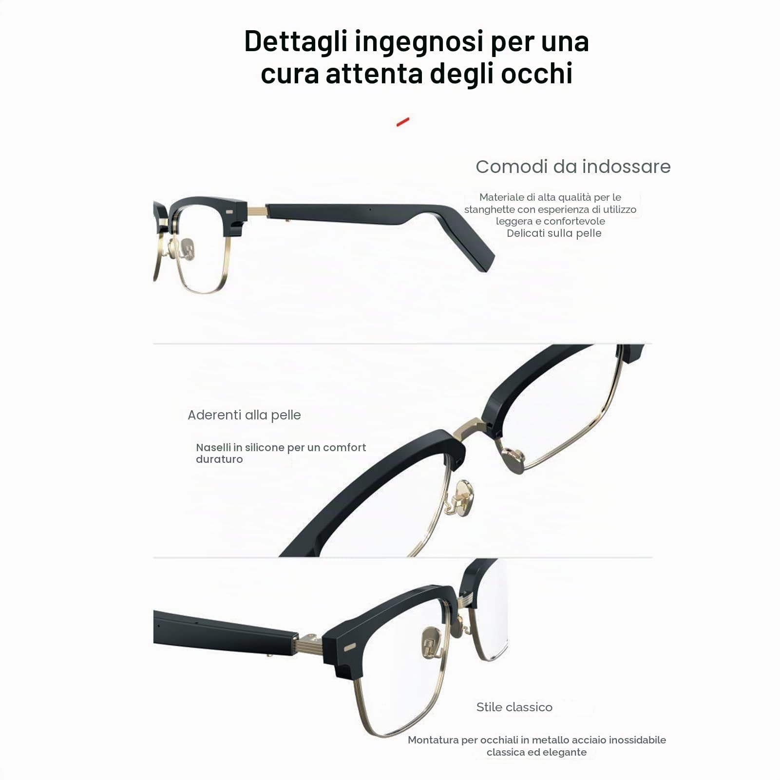 Occhiali Intelligenti Occhiali Bluetooth Senza Fili, Occhiali da Musica con Orecchie Aperte per Chiamare Ascoltare Musica Occhiali da Sole con Audio Wireless Connetti Telefoni Cellulari e Tablet