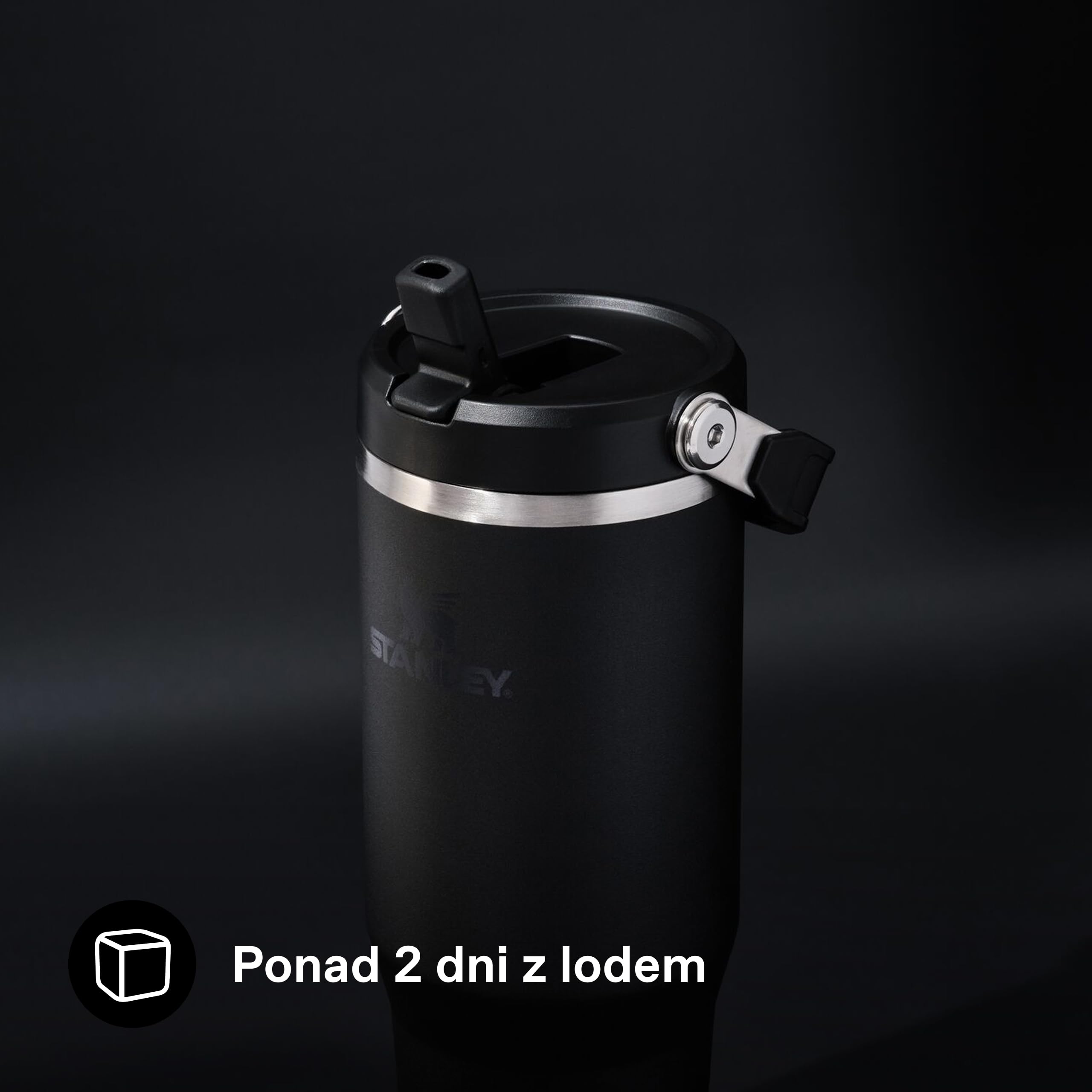 Stanley 1913 IceFlow Flip Straw Butelka na Wodę With Straw 0.89L - Utrzymuje zimno przez ponad 12 godzin - Szczelna - Butelka na wodę ze stali nierdzewnej - Black 2.0