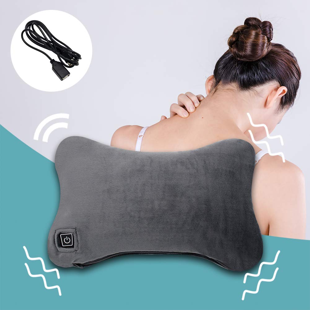 Travel Neck Pillow, Vibration Massage Heated Pillow Ultra Soft Polyester Cover Nanoparticle Filling Portable for Traveling Home Office Use