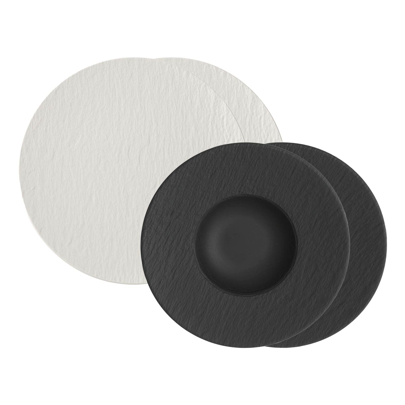 Villeroy und Boch Pizza & Pasta Set Manufacture Rock, platos gourmet y platos de pasta para 2 personas, vajilla de pizarra de porcelana premium, apta para lavavajillas y microondas, color blanco y