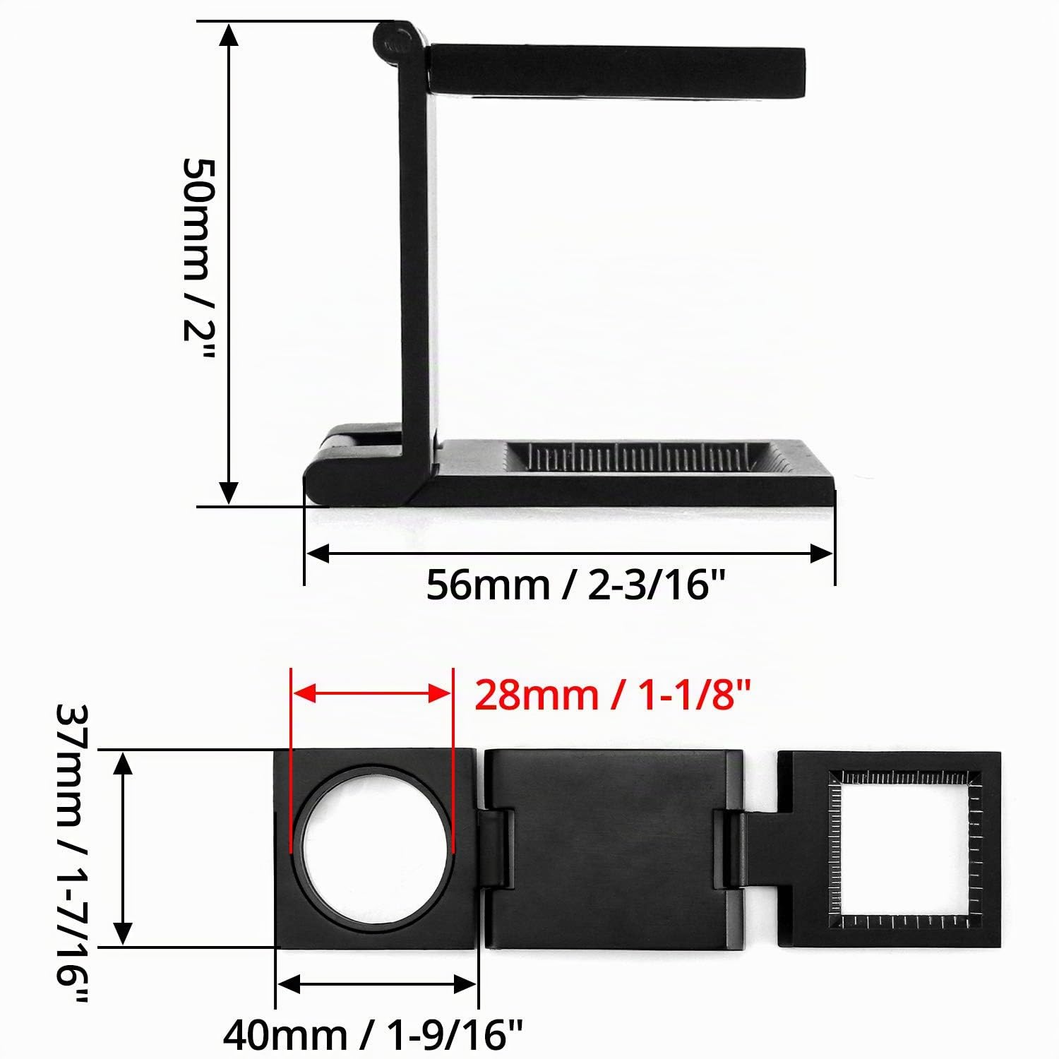 QWORK Cuentahilos, Lupa Plegable 10 x con Escala, para Textil, Joyería, óptica Monedas, Sellos