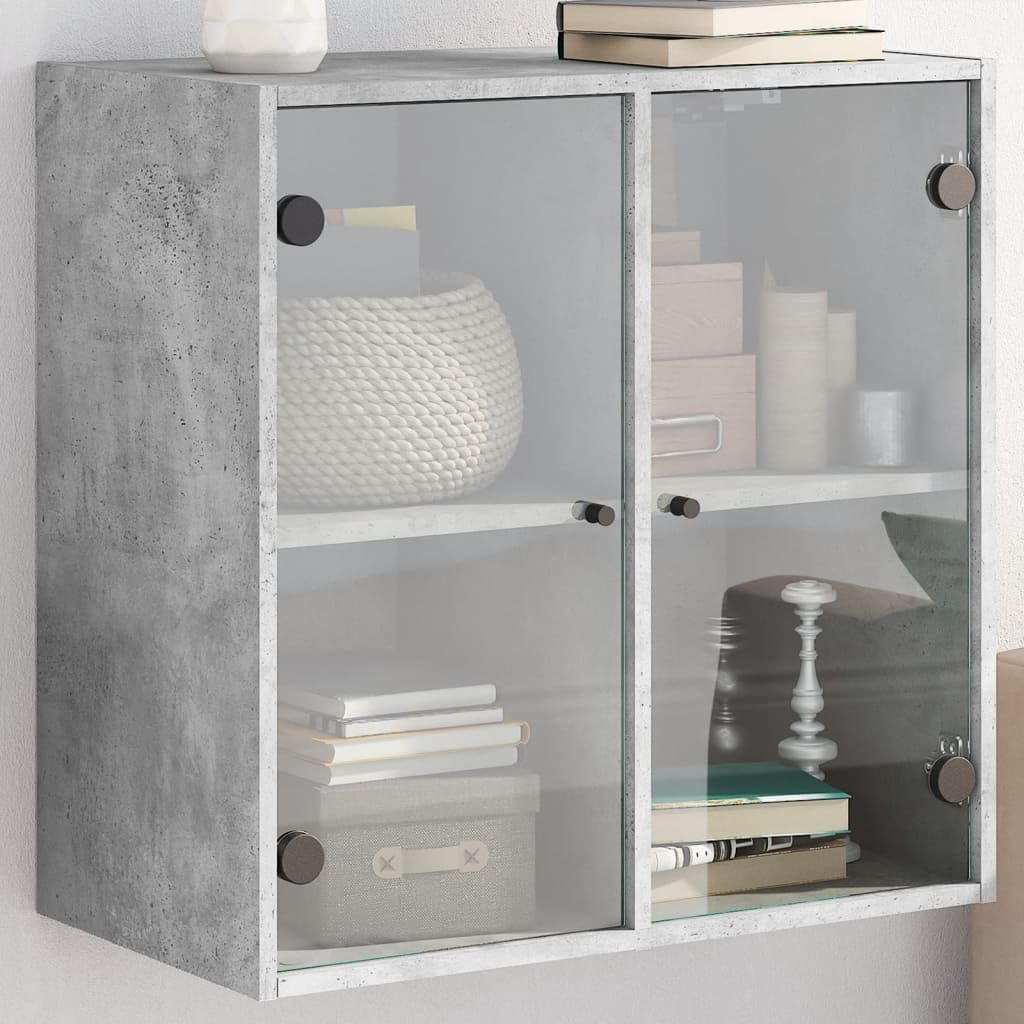 Armadio da parete con ante in vetro, grigio cemento, in legno, 68 x 37 x 68,5 cm, vano porta richiudibile, armadio multiuso per ufficio, corridoio, cantina, officina