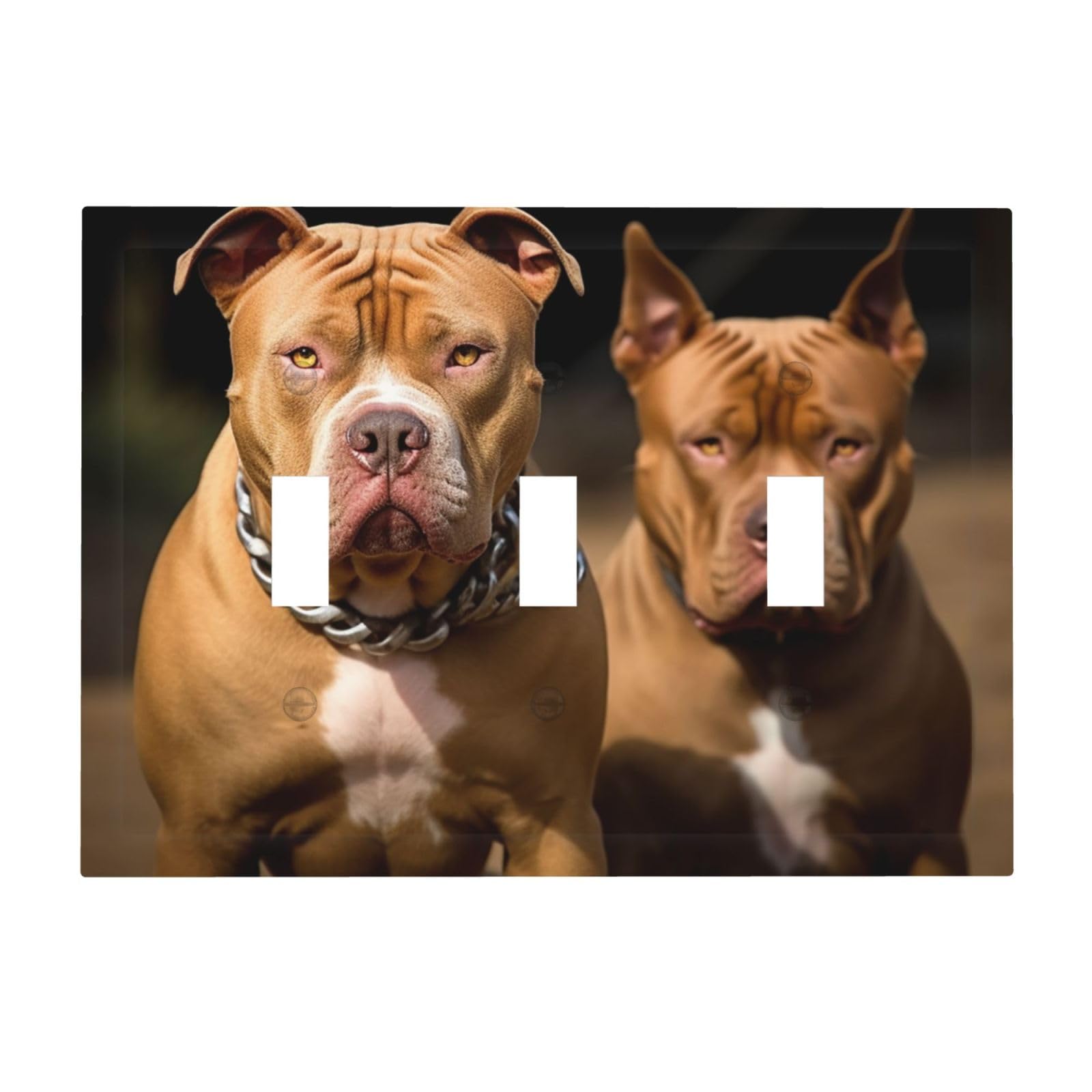 Kloph Pitbull Dogs Decorator Light Switch Covers Wall Plate 3-Gang Mid Size 6.7" X 4.8" Triple Toggle Switch Wallplate Decorative 3 Gang Wall Switch Plate Covers