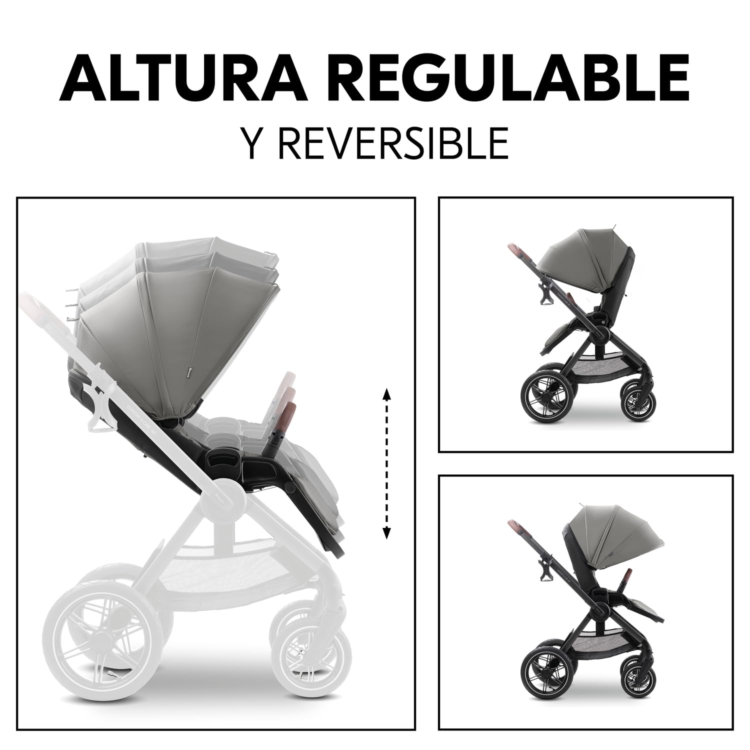 hauck Comfort N Care Air Set Cochecito 2in1 | Carrito Bebé desde Nacimiento hasta 22 kg - Capazo XL - Ruedas de Aire con Suspensión - Silla de Paseo Ligera Reversible y Reclinable - Adaptador - Moca