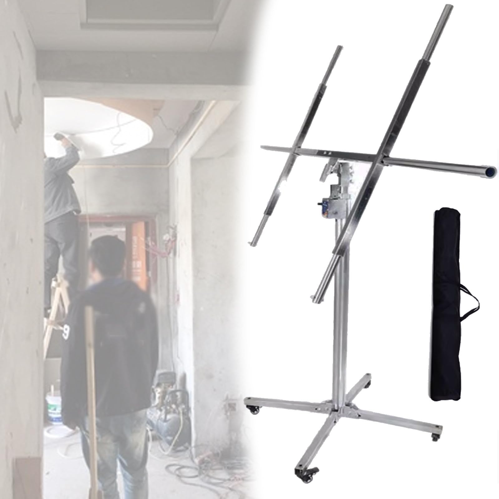 Platten-Rolllift für Trockenbauwände, 300 lbs Tragkraft, Hebebühne, Hebebühne aus Edelstahl für Gipskartonplatten für Hausrenovierungen und DIY-Trockenbauinstallationen durch eine Person,3.7m