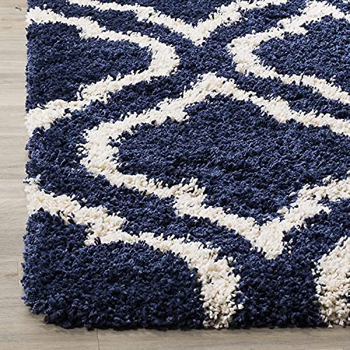 Image of Export Quality Microfiber Hand Woven Shaggy Carpet Collection with 2 inch Pile Height Carpet for Living Room & Bedroom Size 5x5 feet Round coular Blue /Ivory