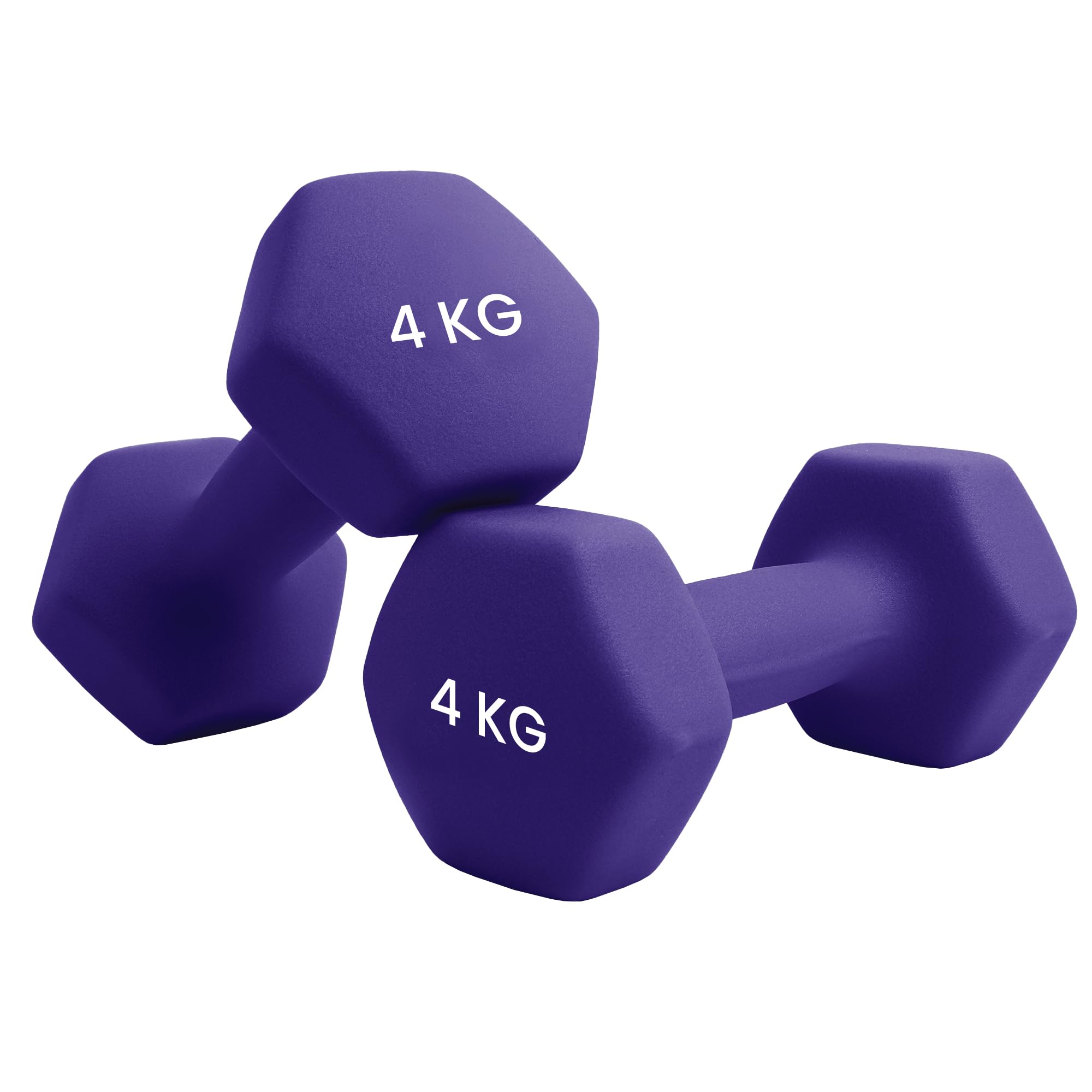 unycos - Neopren Hanteln【2er-Sets, 4 kg】Hexagon Kurzhanteln, Rutschfest für Damen und Männer, Anti-Roll-Design, Fitnessstudio, Krafttraining, Pilates, Gymnastik/Fitnessgeräte für Zuhause (Violett)